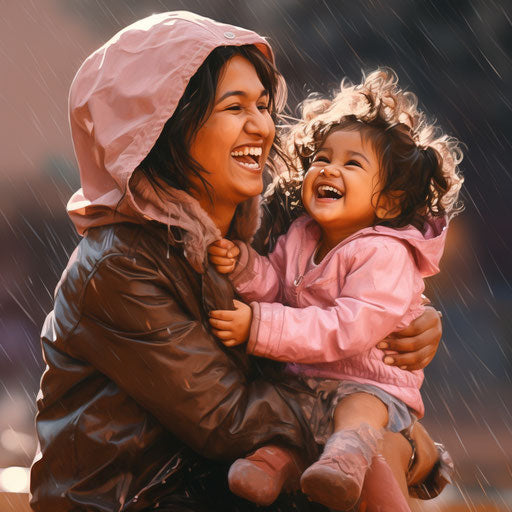 Little girl and cute child in the rain