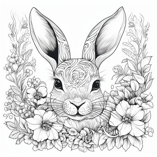 Rabbit head with foliage coloring pages for adults
