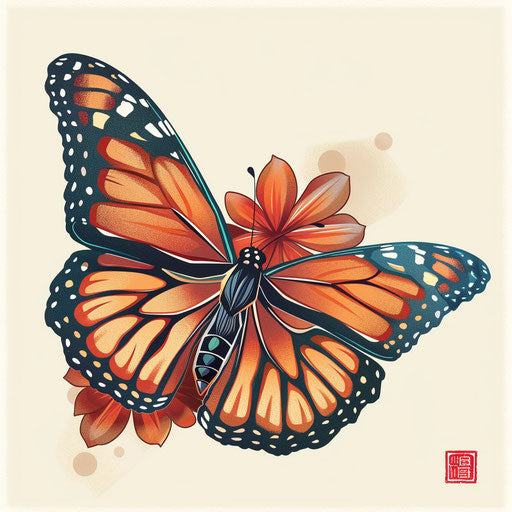 Monarch butterfly in traditional Japanese tattoo style