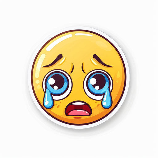 Cute crying emoji, white background, sticker style, vector art, flat design, high resolution, professional illustration, minimalistic.