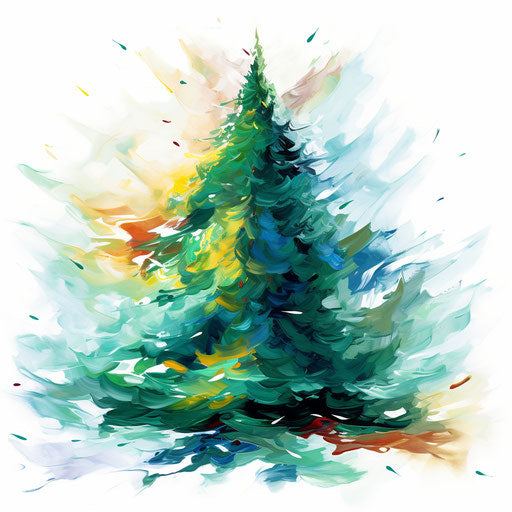 Christmas tree clipart in the style of Impressionistic Art, on white background