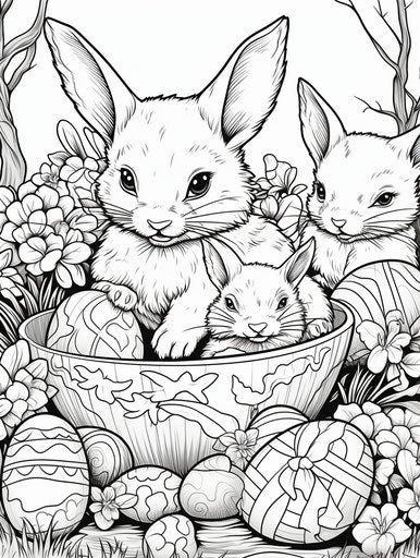 Easter coloring page with cute animals