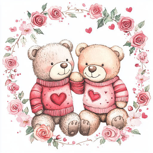 Cute teddy bear couple in love, vector art illustration