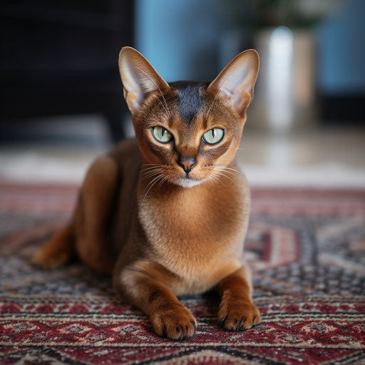 Abyssinian cat lying on a carpet