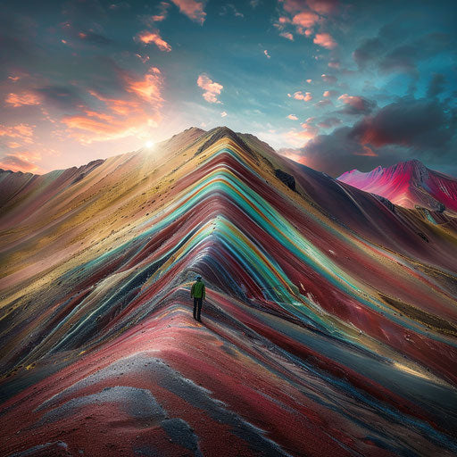 Rainbow Mountain, Peru, vibrant colors at sunrise