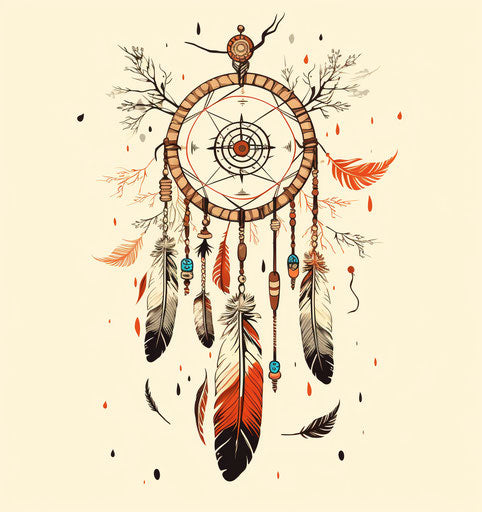 Drawing of free spirit with feathers and symbol