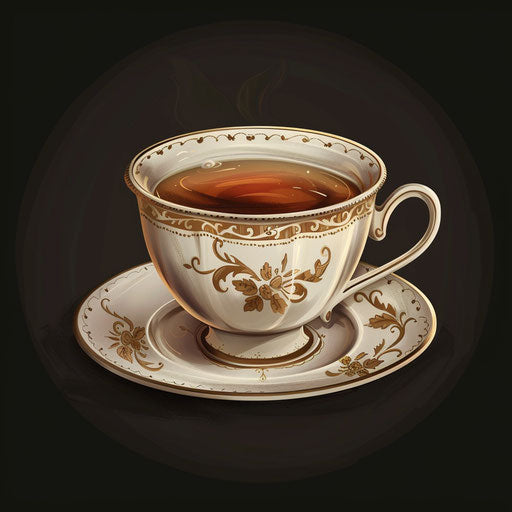 Tea cup illustration on dark background emphasizing dramatic contrast