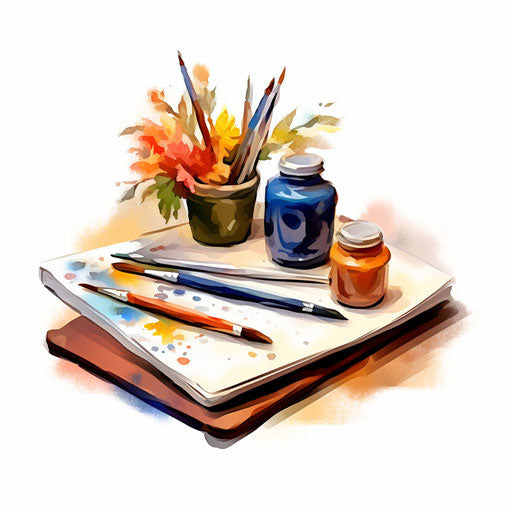 Stationery clipart in the style of Impressionistic Art, on white background