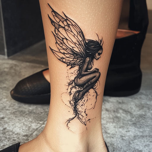 Ankle tattoos for women with a dark fairy with wings