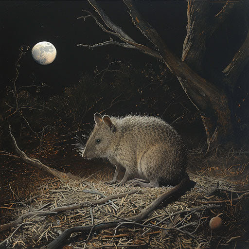 Northern brown bandicoot foraging under full moonlight