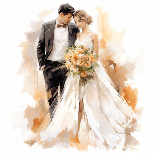 Wedding card clipart in the style of Oil painting, on a white background