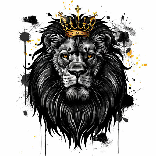 Chic flat tattoo sketch of a lion with a crown