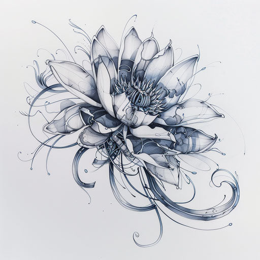 Biomechanical water lily tattoo design