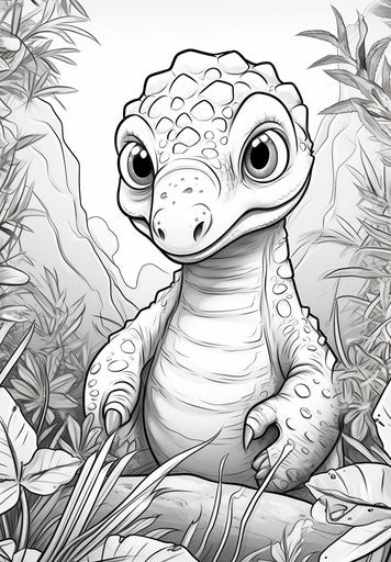 Baby brontosaurus coloring page in Joe Madureira style