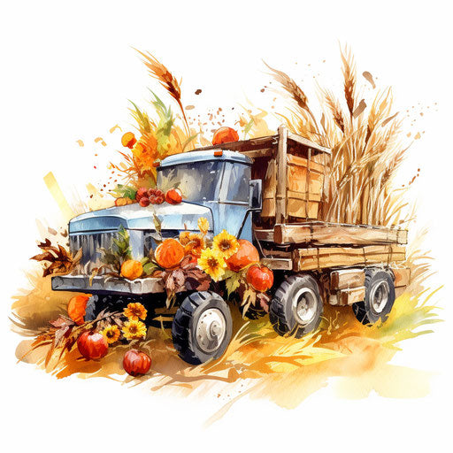 Harvest in Oil Painting Style on White Background