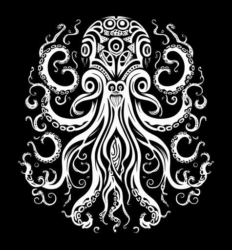 Black and white octopus pattern, Maori style, masculine