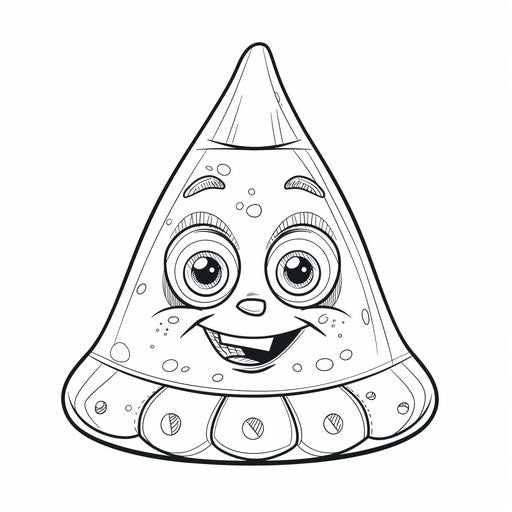 Playful cartoon candy corn with big eyes and a smile. Coloring book page