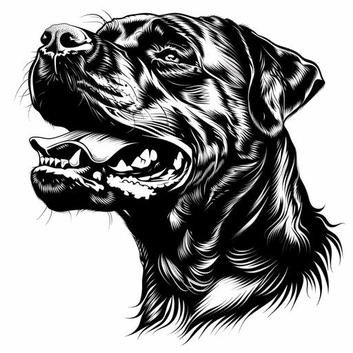 Bold flat clipart style tattoo sketch of dog with fierce Rottweiler