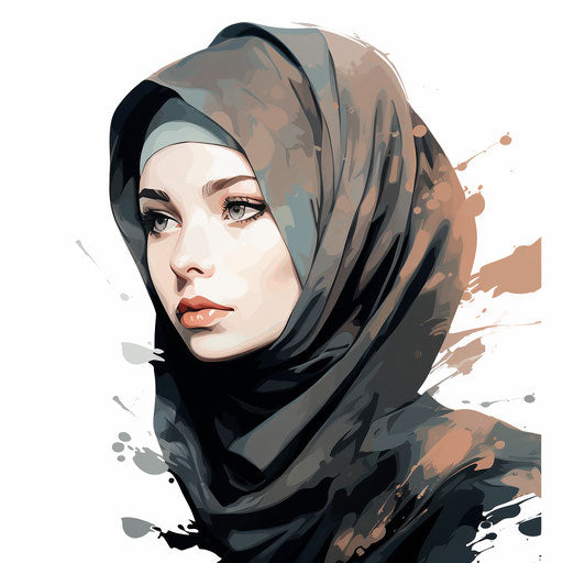 Hijab clipart in the style of Chiaroscuro Art, on a white background