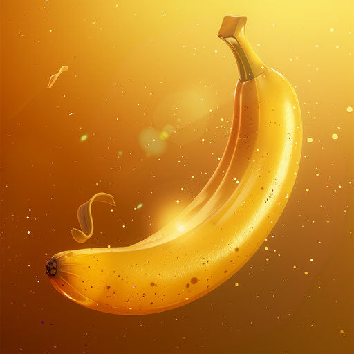 Illustration of banana in photo realistic style with a flat random background, ethereal glow and soft edges