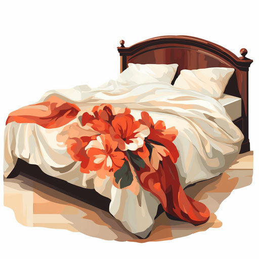 Bed clipart in the style of oil painting, on a white background
