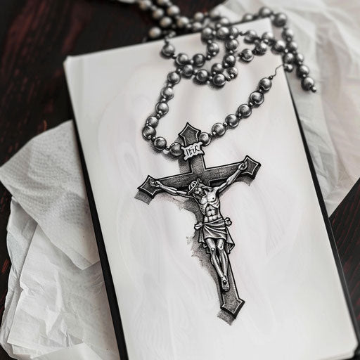 Traditional rosary tattoo design on white canvas