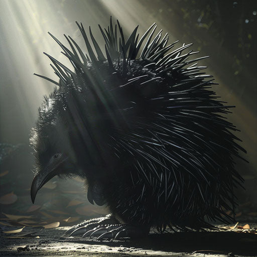 Echidna with dramatic shadows and lighting, mysterious and moody