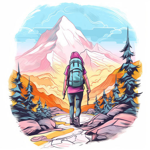 Pastel hiking on white background