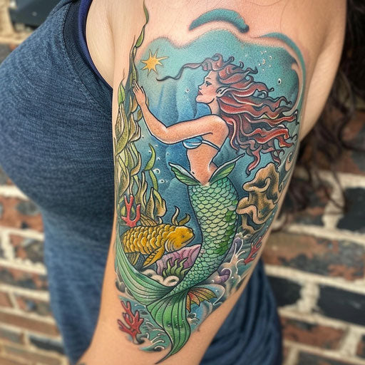 Underwater scene mermaid tattoo