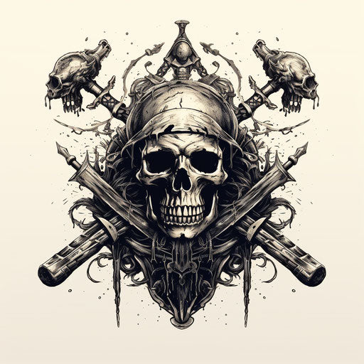 Pirate skull with swords, monochromatic graphic design