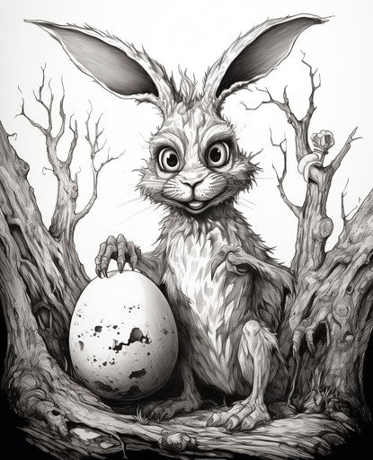 An Easter bunny with an empty egg, heavy inking style