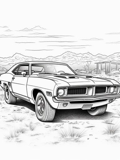 Old muscle car for coloring, in the style of артур скижали-вейс, m42 mount, sheet film, 8k, cobra, enchanting, quadratura 3:4