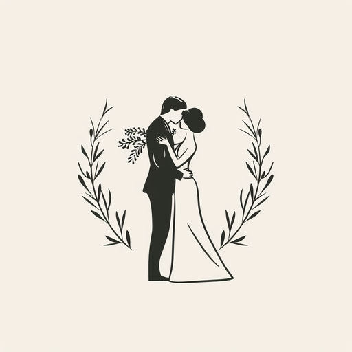 Minimalist wedding logo with clean lines on white background