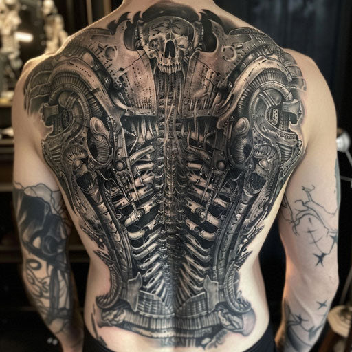 Biomechanical tattoo with epic fantasy