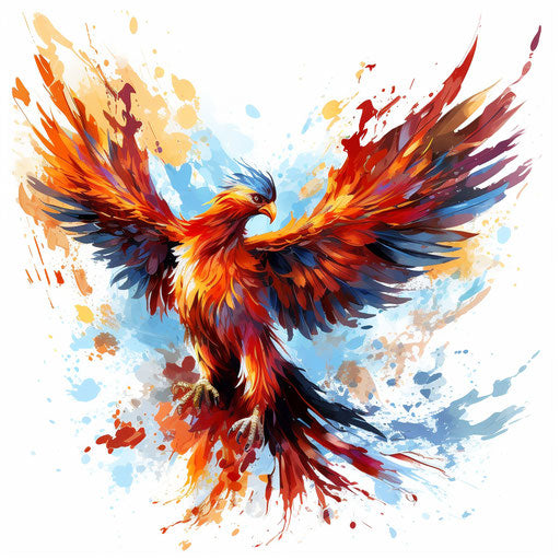 Phoenix illustration in the style of oil painting on white background