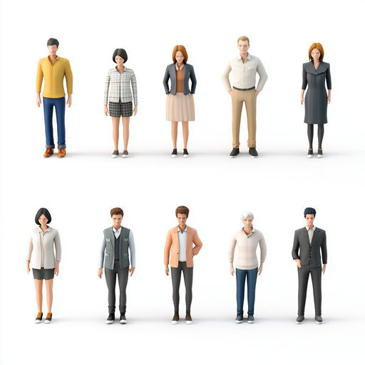 3D people in realistic style with flat white background, isolated clipart