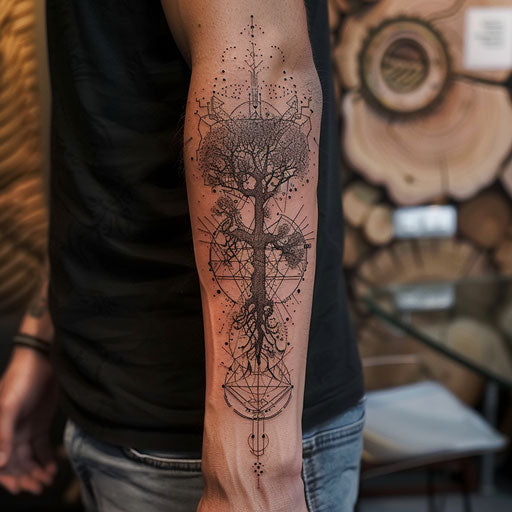 Geometric tree of life tattoo, Guy Aitchison style