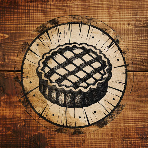Rustic pie bakery logo with hand-drawn pie and wooden background