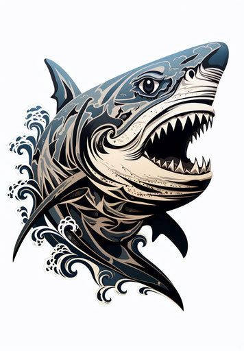 Black shark tattoo, Maori art style, energetic, sculpted