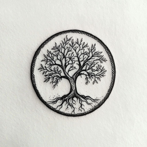 Small meaningful female tattoos: delicate tree of life in black on white