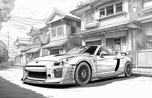 Coloring pages of a sports car in street style realism