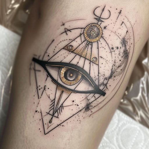 Art deco style Eye of Horus tattoo on white canvas