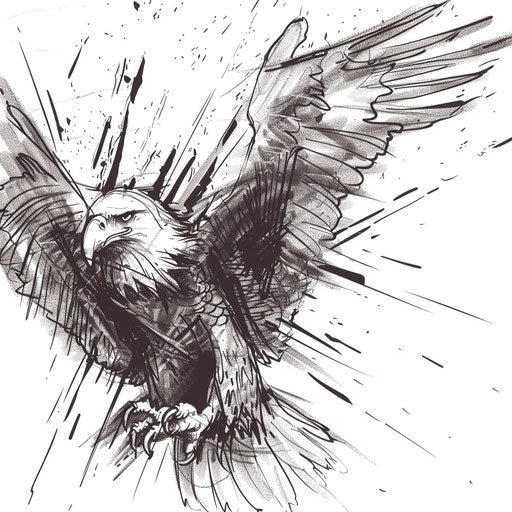 Eagle tattoo in illustrative sketch style, dynamic lines