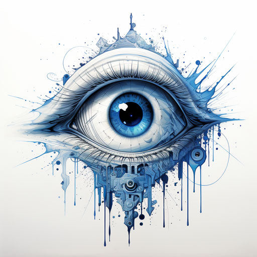 Blue and white eye with blue tint, in graffiti-inspired illustration style