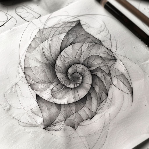 Elegant sketch of a Fibonacci sequence with delicate curves and soft gradients