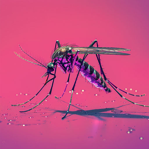 Mosquito on bright magenta background with detailed texture
