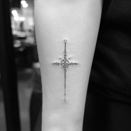 Delicate tattoos with a small elven rune, in the style of Peter Jackson