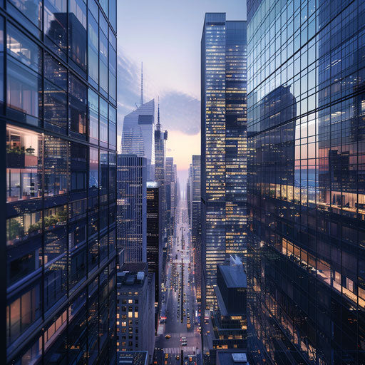 High-powered financial district at dusk illustration