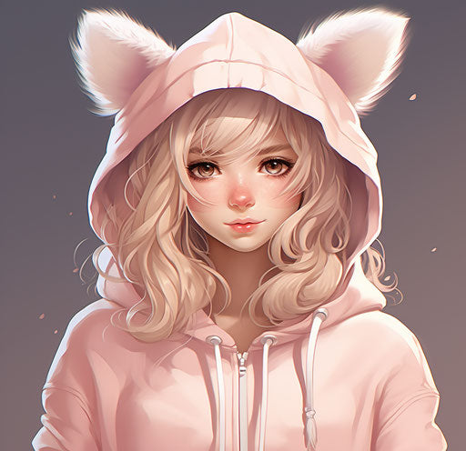 Art print of a girl in pink hoodie
