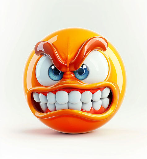 Sad emoticon with big teeth and blue eyes